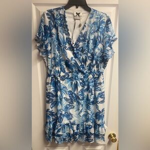 NOSECRETS Milano Blue/White Floral Mini Dress W/ Ruffles From Italy US Size 12